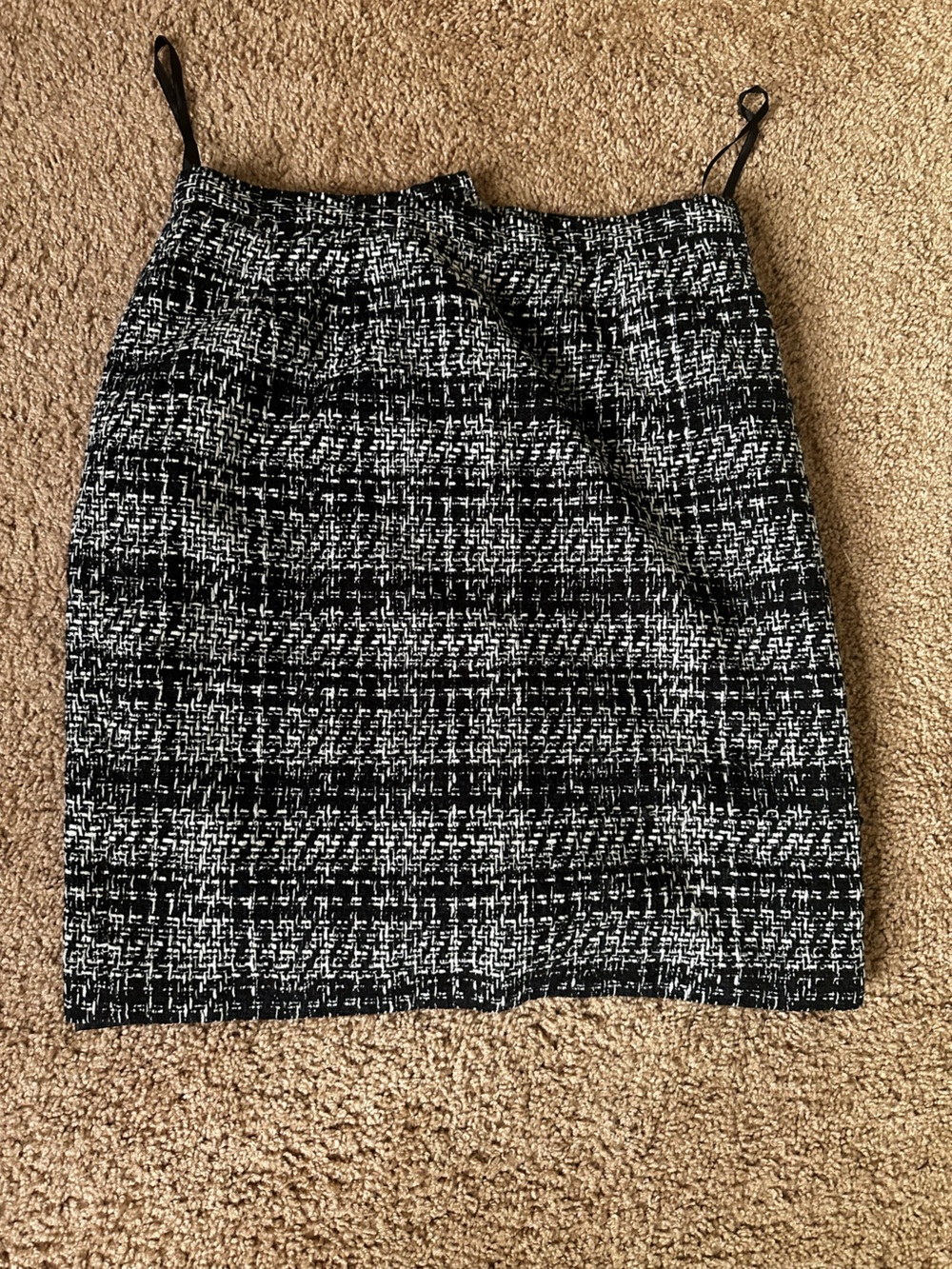 Classic Black and White Tweed Pencil Skirt